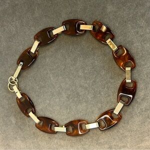 Steve Madden brown tortoiseshell gold-tone chain link necklace
